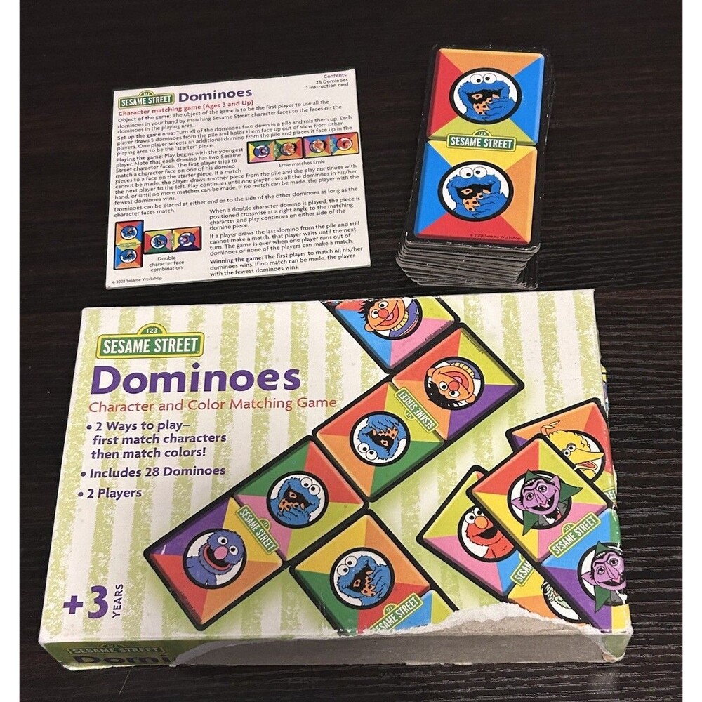 Vintage 2003 Sesame Street Dominoes Character & Color Matching Game Complete